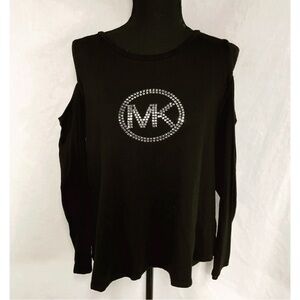 Michael Kors MK Logo Black Cold Shoulder Studded Top XL